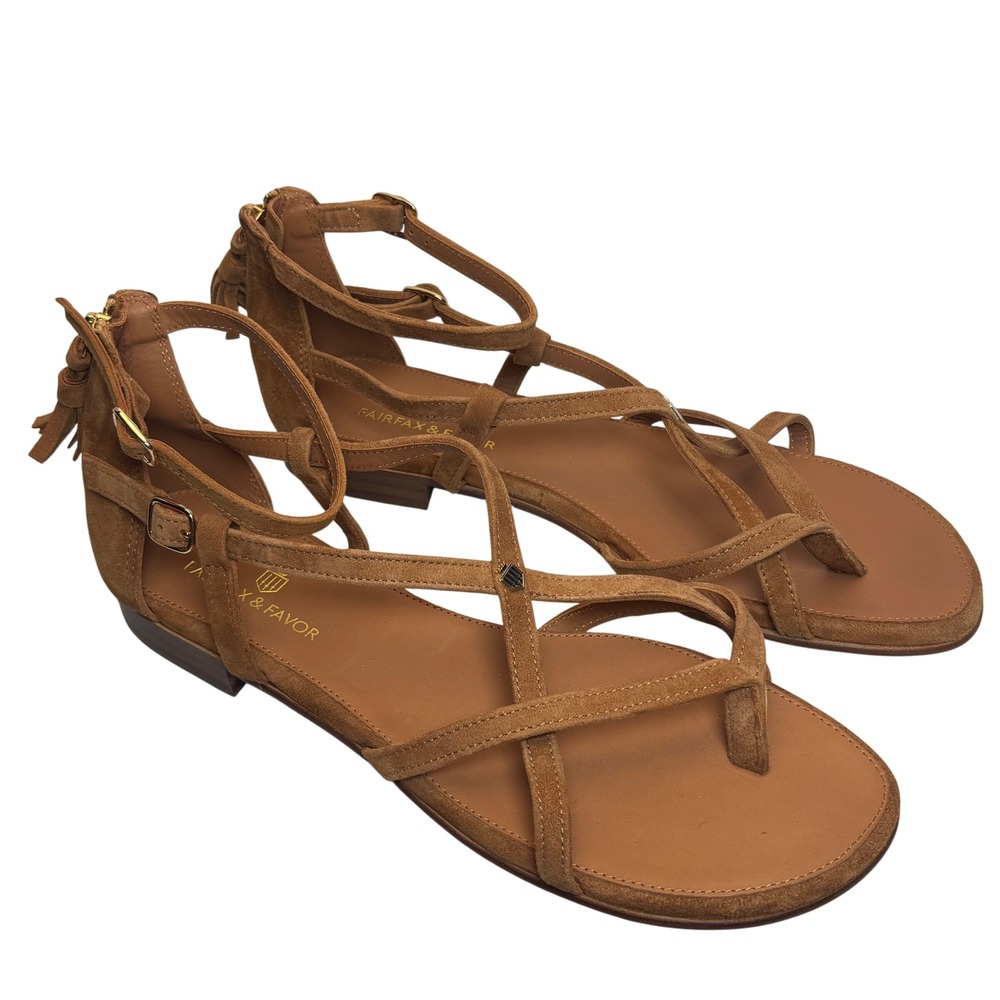 NEW Fairfax Favor Brancaster Sandals EU 43 US 12 Tan Suede Strappy Tassel Boho